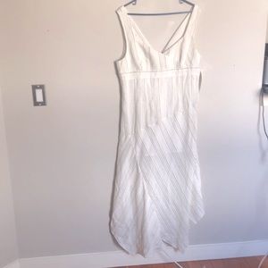 NWT linen dress with metallic bias stripes.